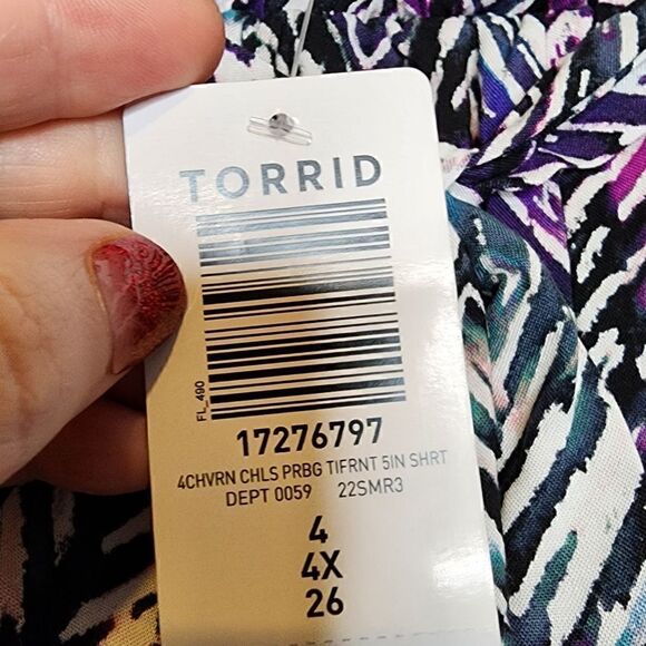 4X 26W Torrid Black Chevron Pull On Short Paperbag Waist Tie Belt Pocket 5in ins - Picture 6 of 9